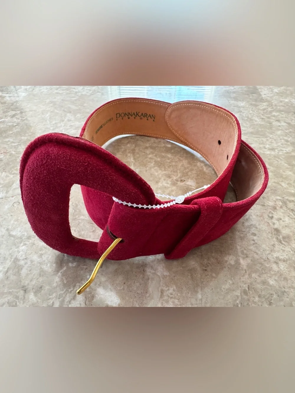 Donna Karan Red Suede Vintage Statement Belt withGold-Tone Buckle Size Small